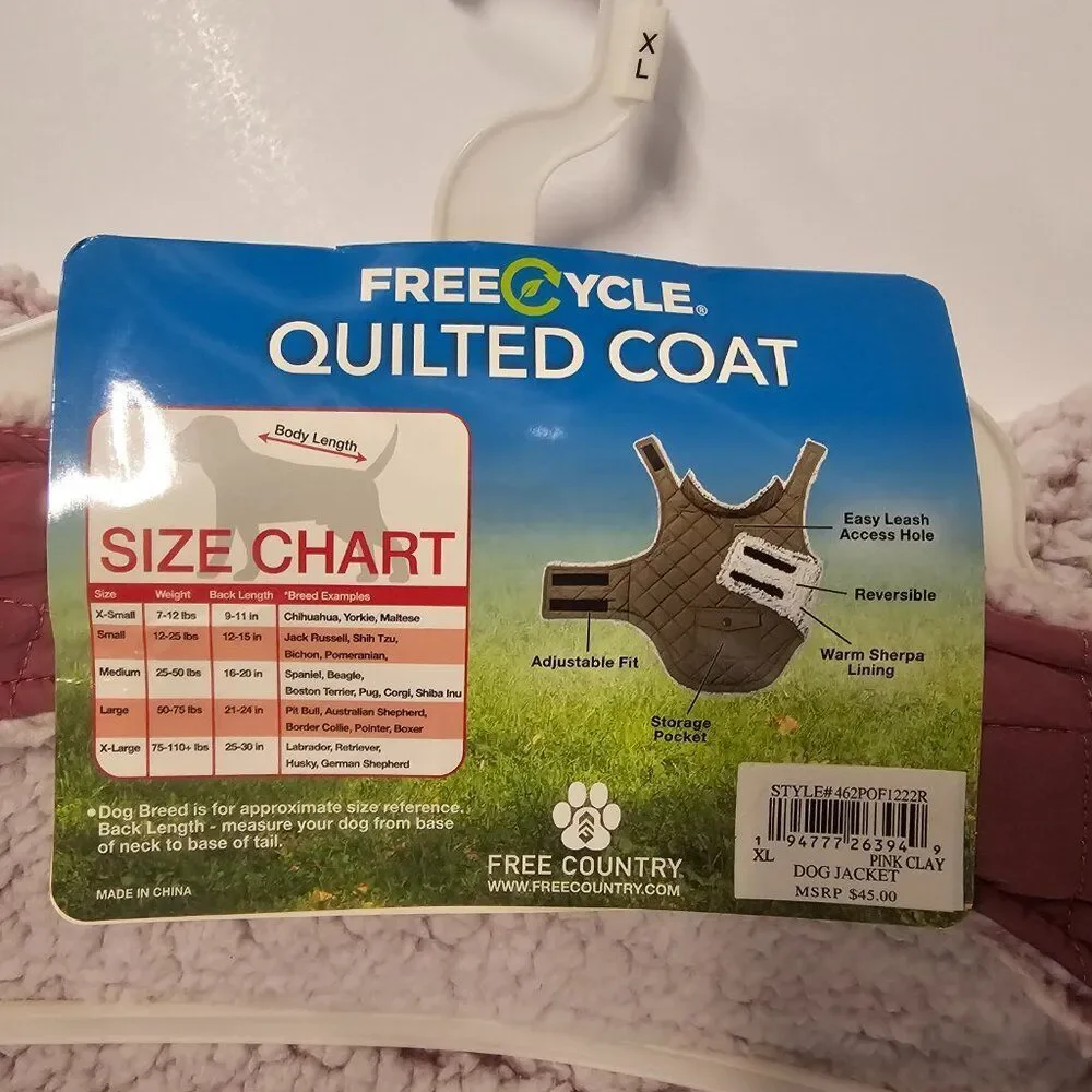 NWT Quilted Dog Coat XL